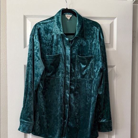 BiBi Teal Velvet Blouse - Picture 1 of 6